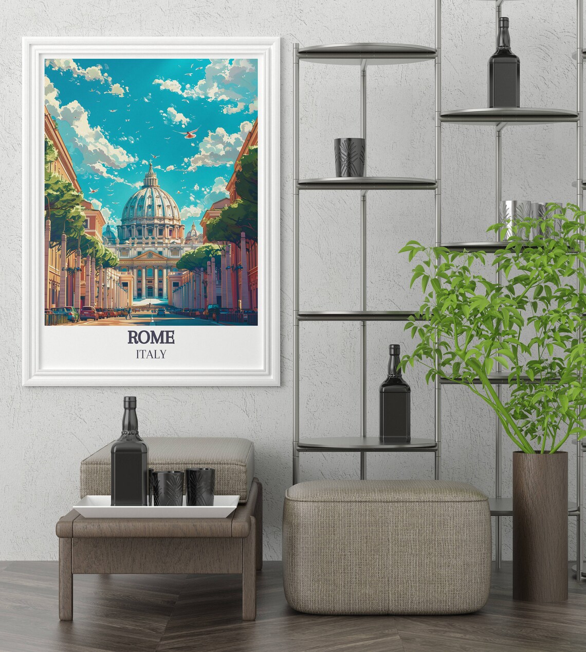 Rome Italy St Peter's Basilica Dome Sunny Street View Poster - Image 2
