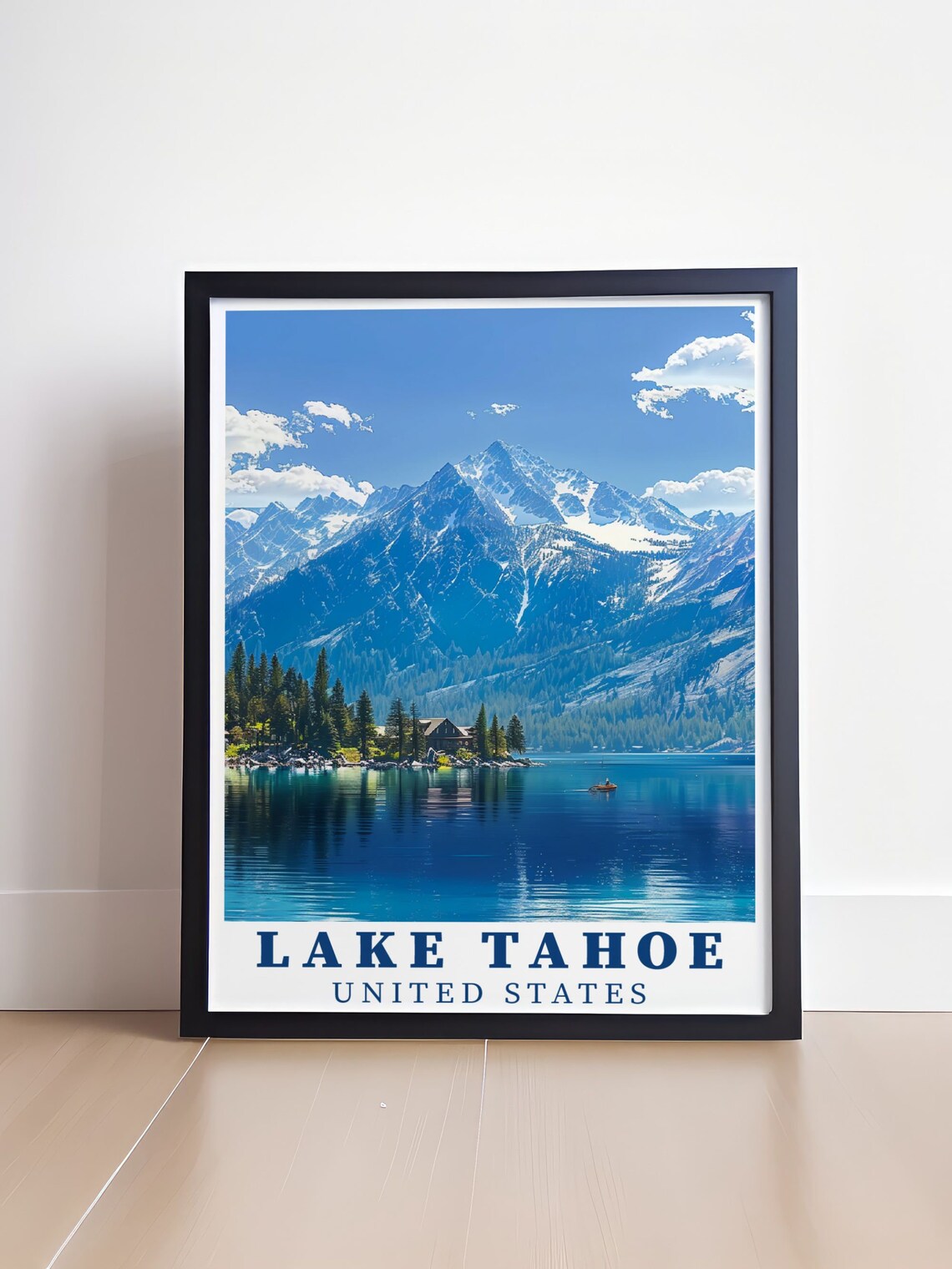 Lake Tahoe Cabin Pine Shore Mountain Reflections Scenic Travel Poster - Image 4