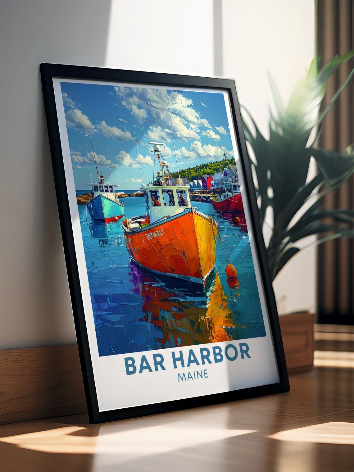 Bar Harbor Maine Colorful Fishing Boats In Busy Harbor Poster - Image 2