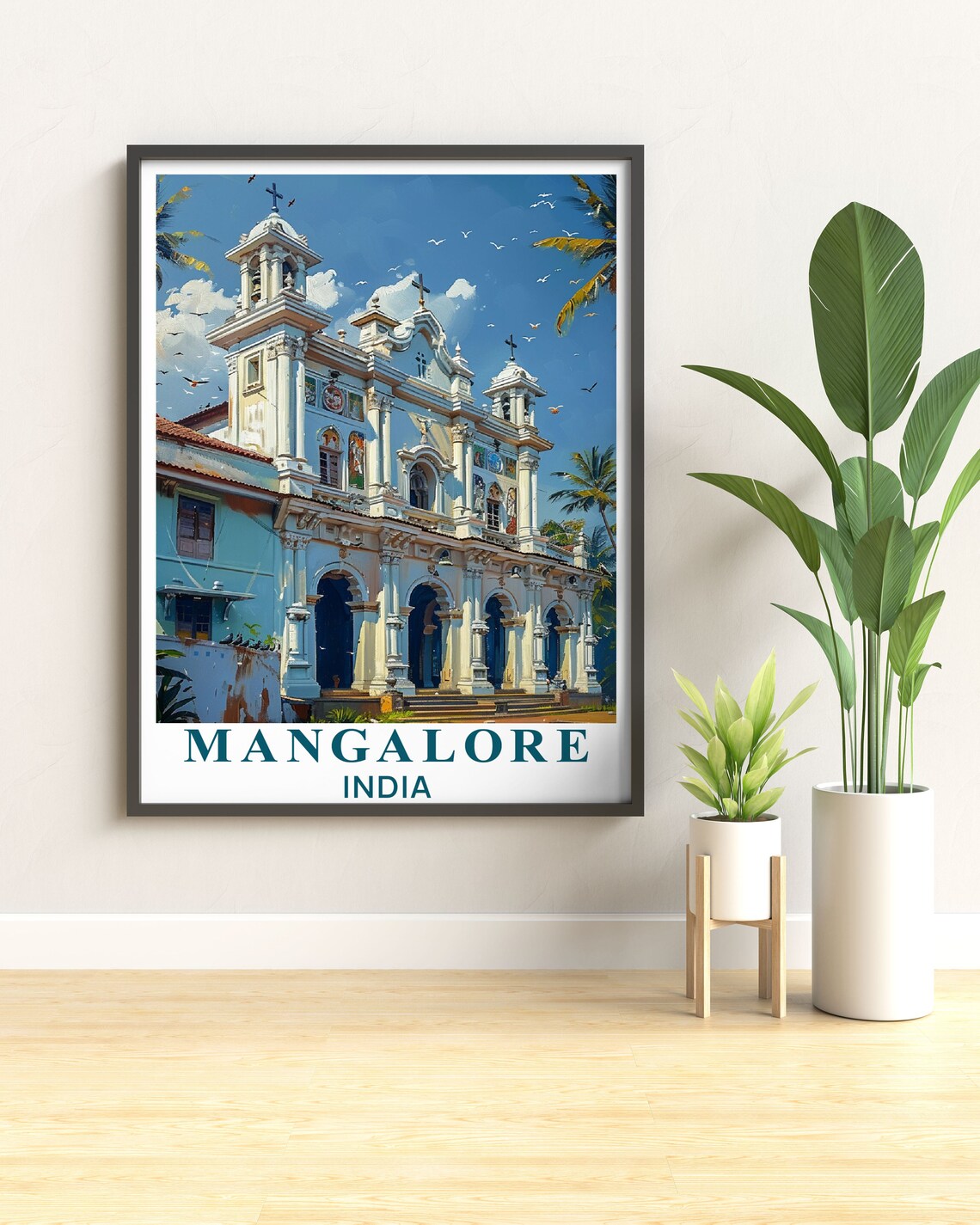 Mangalore Cityscape Poster Vintage St Aloysius Chapel Art Print Travel Poster Print Of St Aloysius Chapel - Image 3