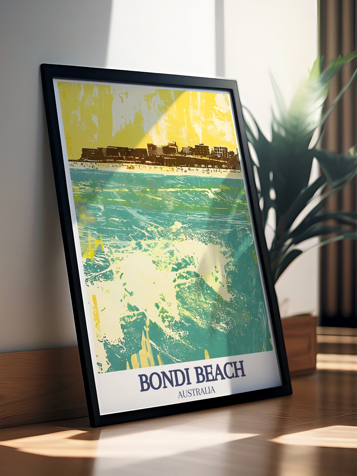 Bondi Beach Abstract Yellow Sky Ocean Surf Australia Wall Art - Image 2
