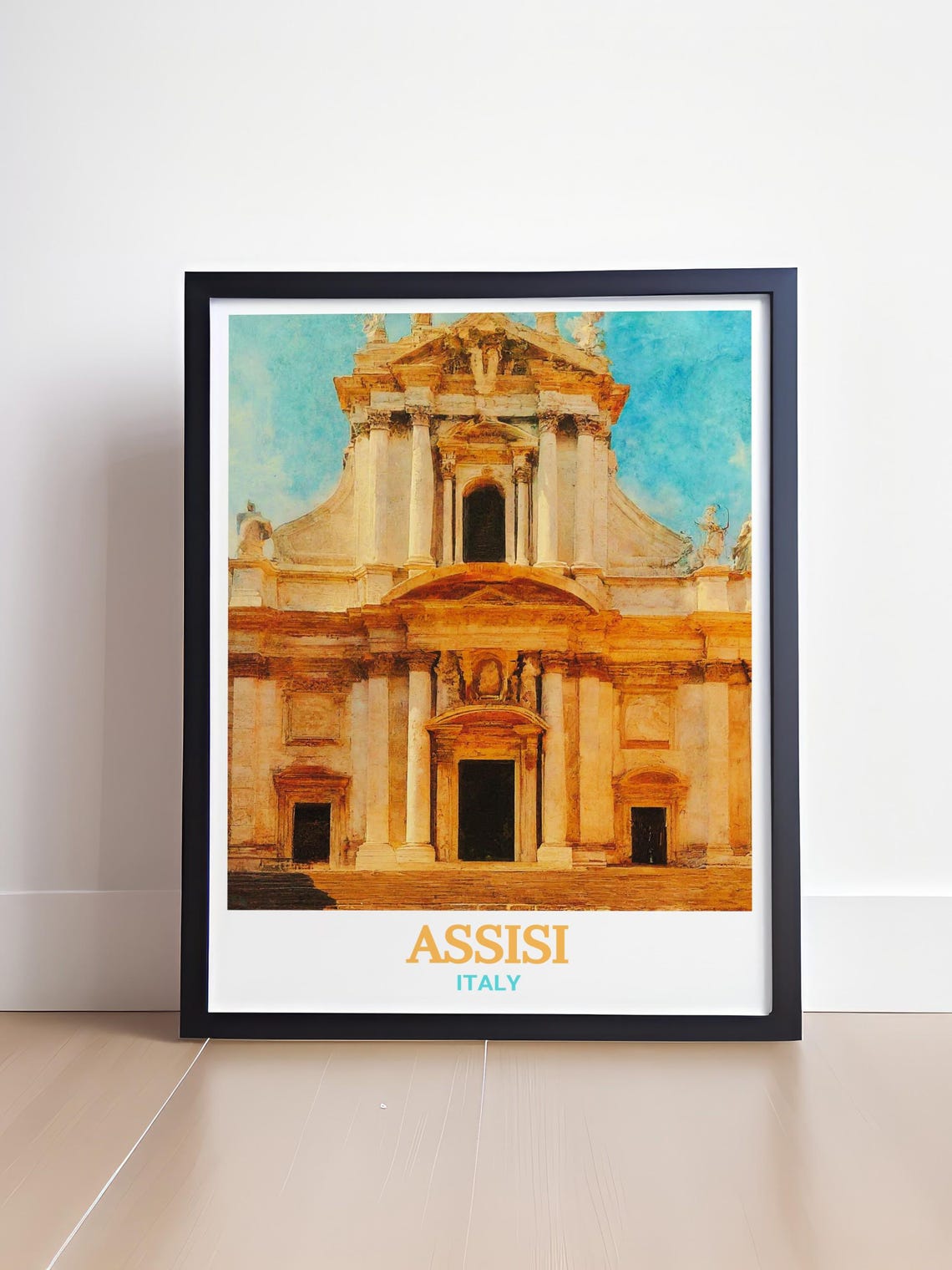Assisi Italy Grand Basilica Facade Golden Sunlight Travel Poster - Image 4