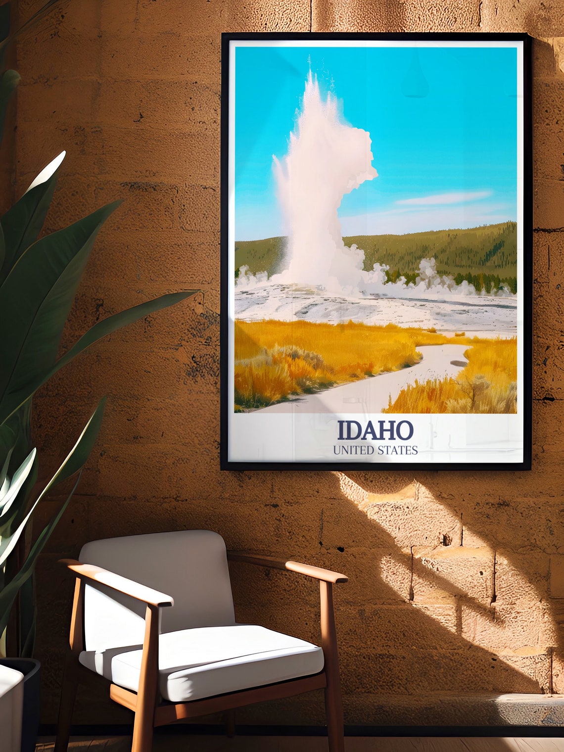 Idaho Travel Print Old Faithful Geyser Travel Poster Idaho Print Featuring Old Faithful Geyser Idaho Travel Poster - Image 3