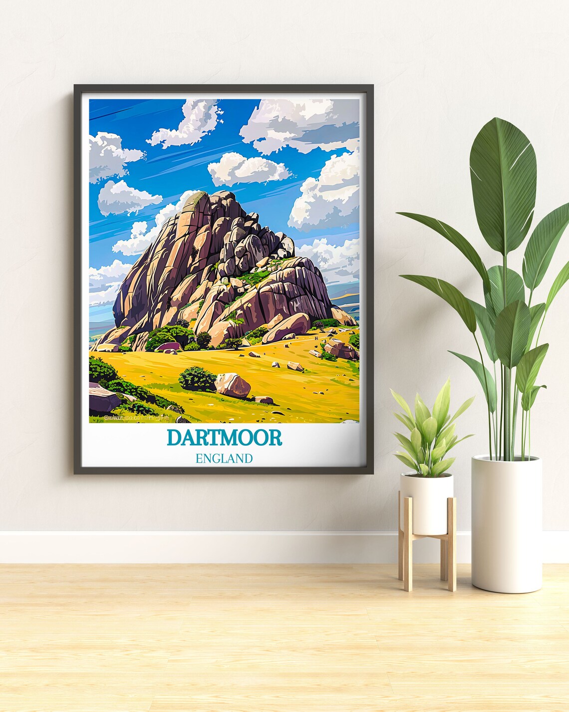 Dartmoor England Granite Tor Over Golden Moorland Travel Poster - Image 3