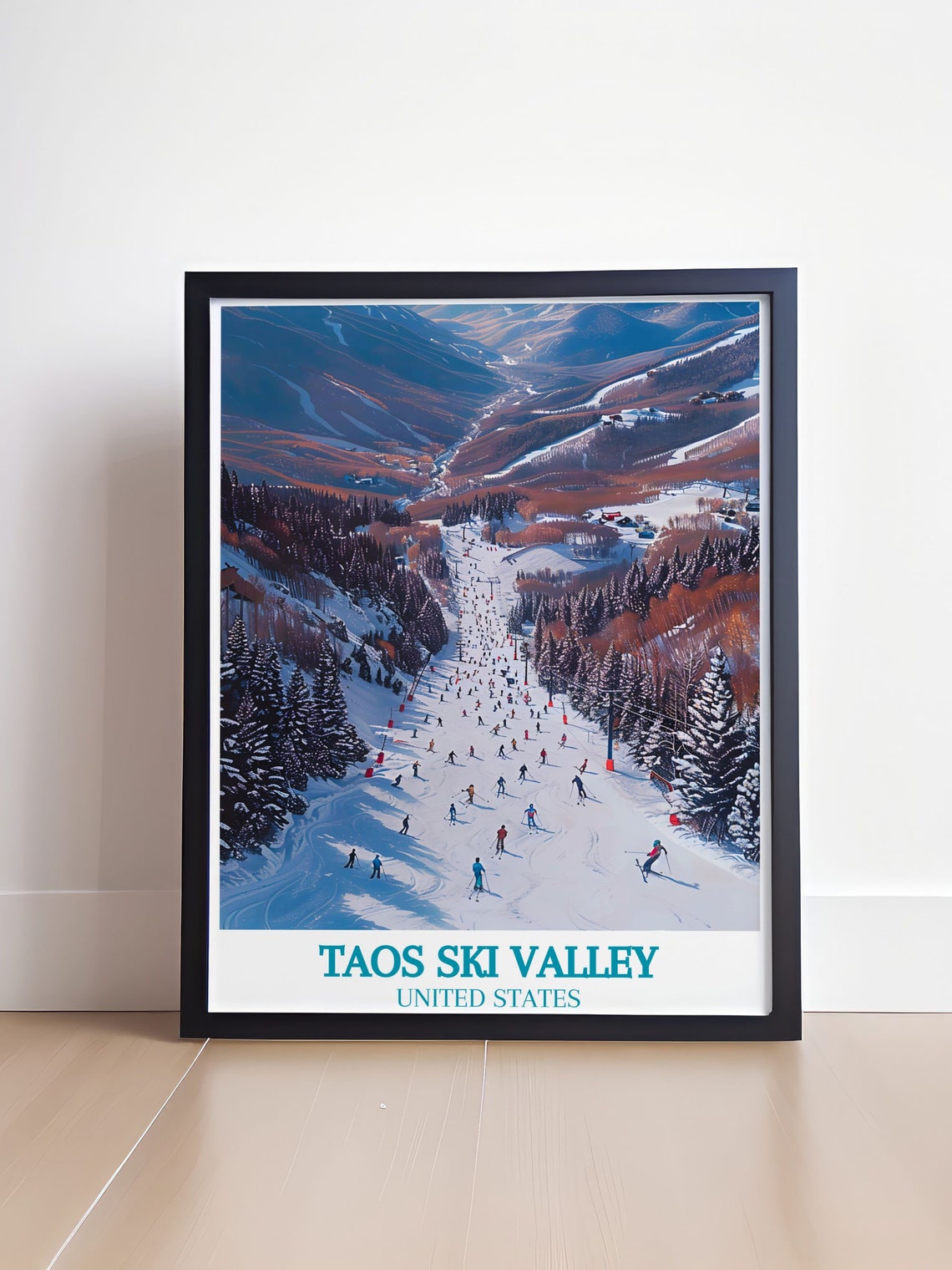 Taos Ski Valley Bustling Ski Slopes Aerial Winter Scene Poster - Image 4