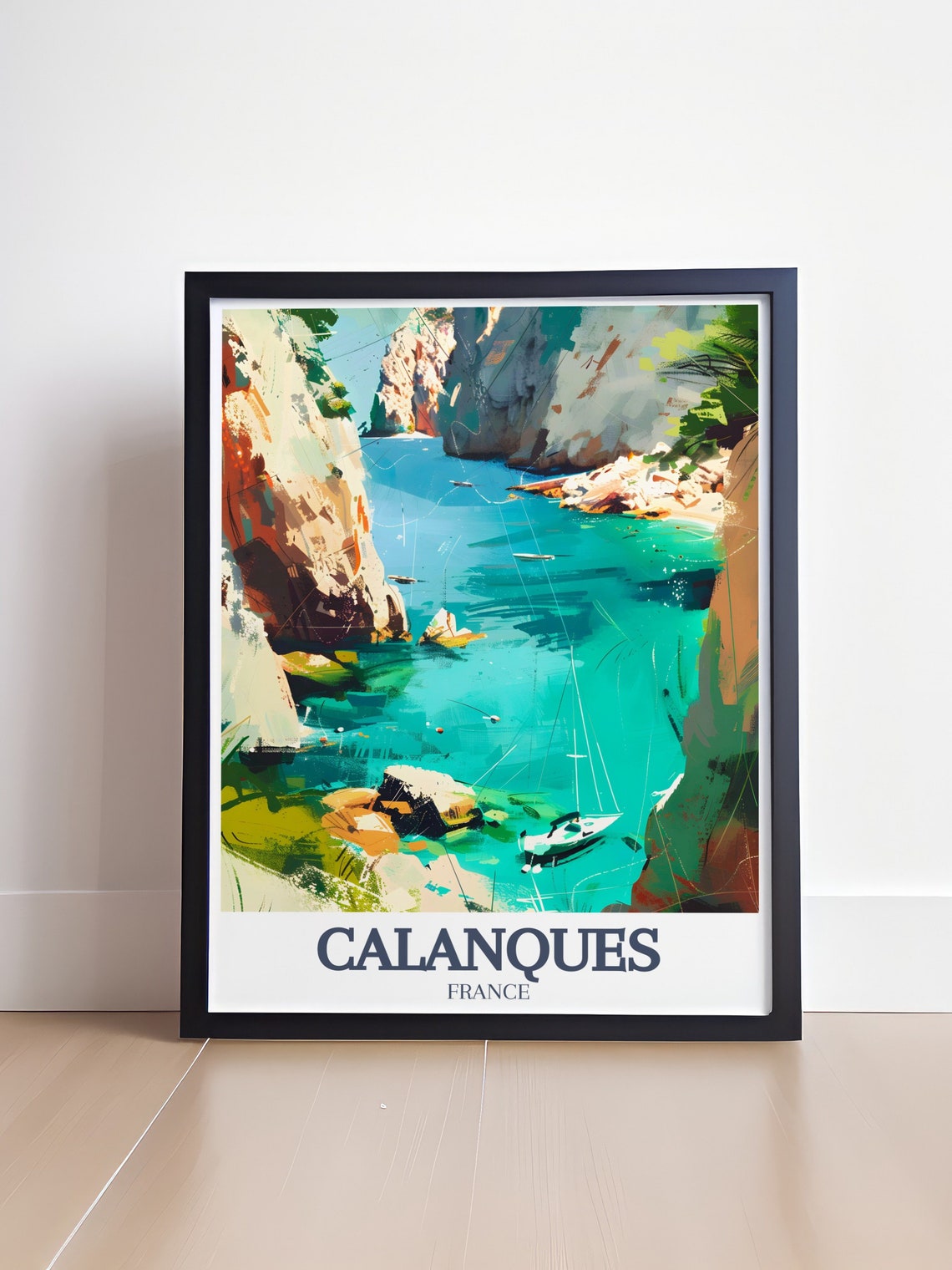 Calanques Sailboat Between Towering Cliffs In Turquoise Inlet Poster - Image 4