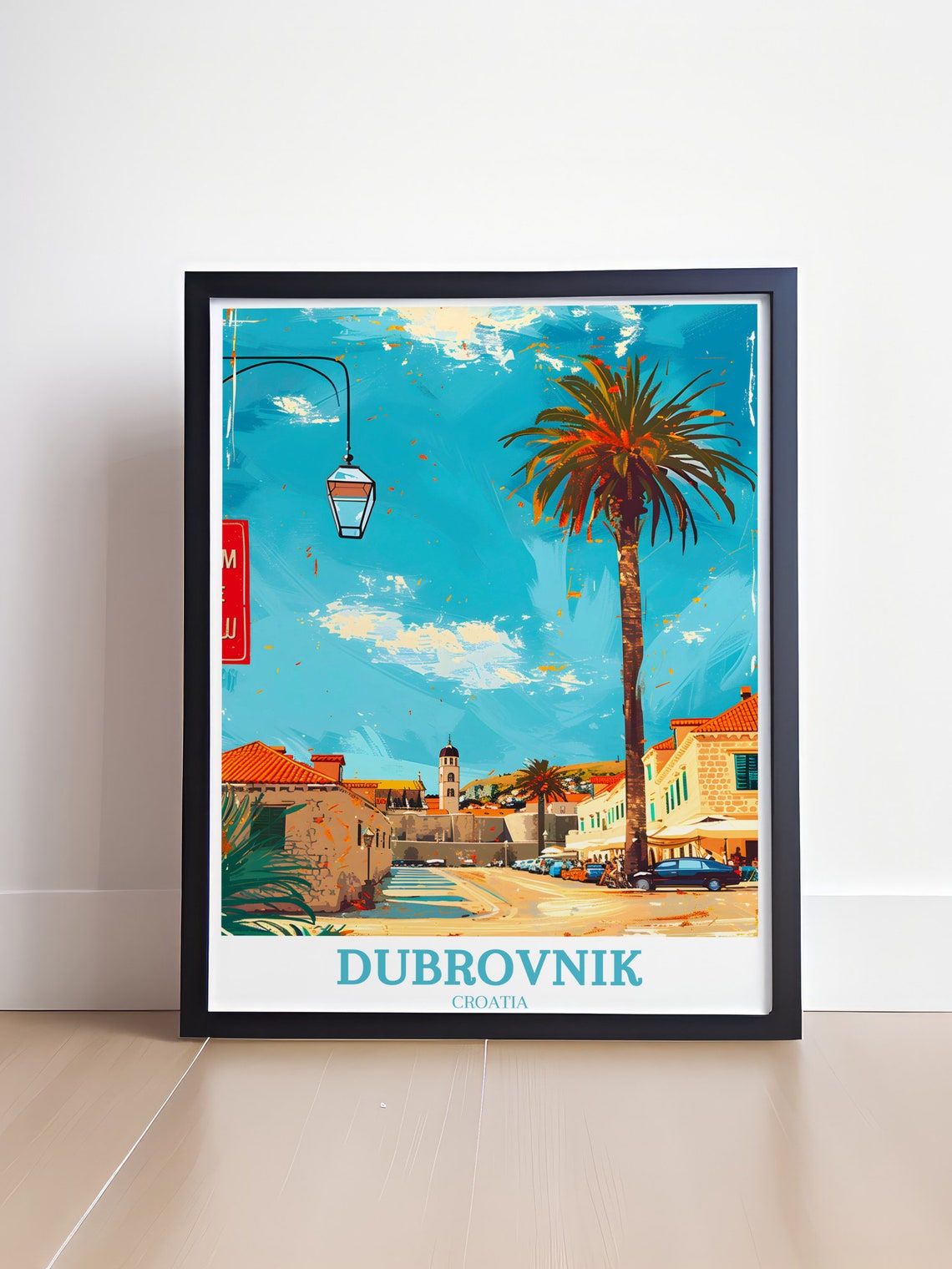 Sunny Dubrovnik Old Town Street With Palm Trees And Lantern Poster - Image 3