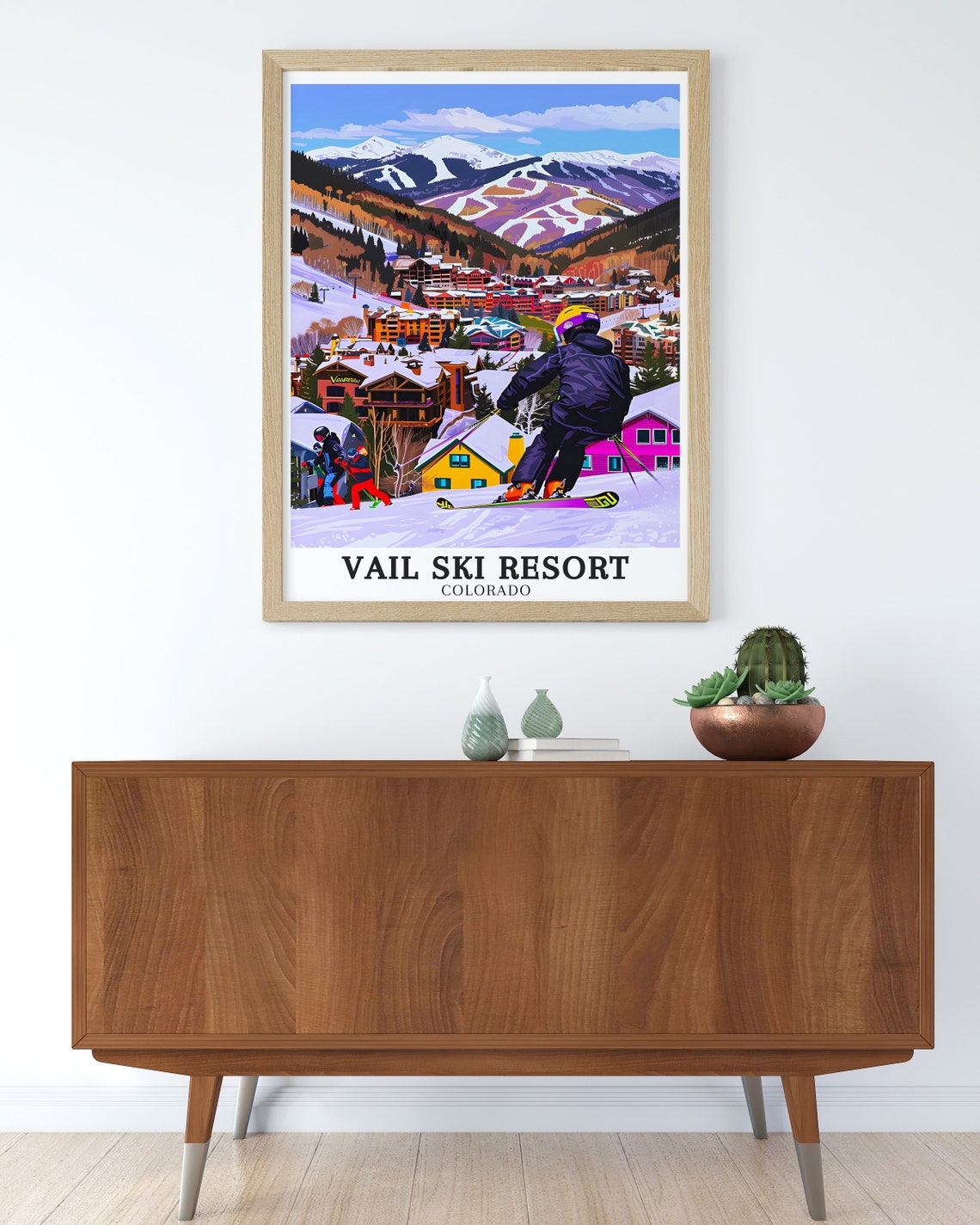 Vail Ski Resort Colorado Skier Jump Village Rooftops Colorful Poster - Image 3