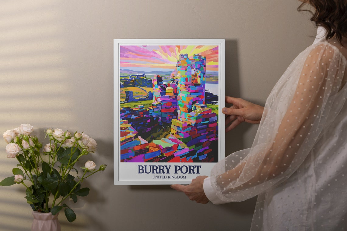 Burry Port Kidwelly Castle Ruins Colorful Rainbow Wales Art Poster - Image 3