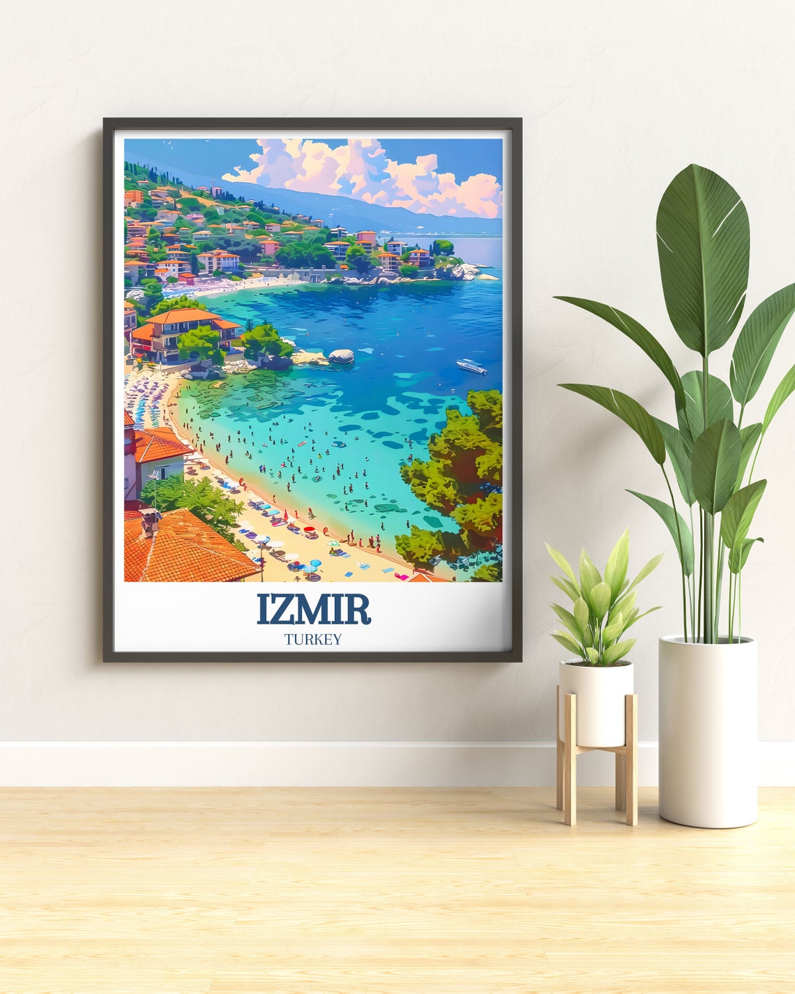 Izmir Turkey Curved Beach Bay with Turquoise Waters Travel Poster - Image 2