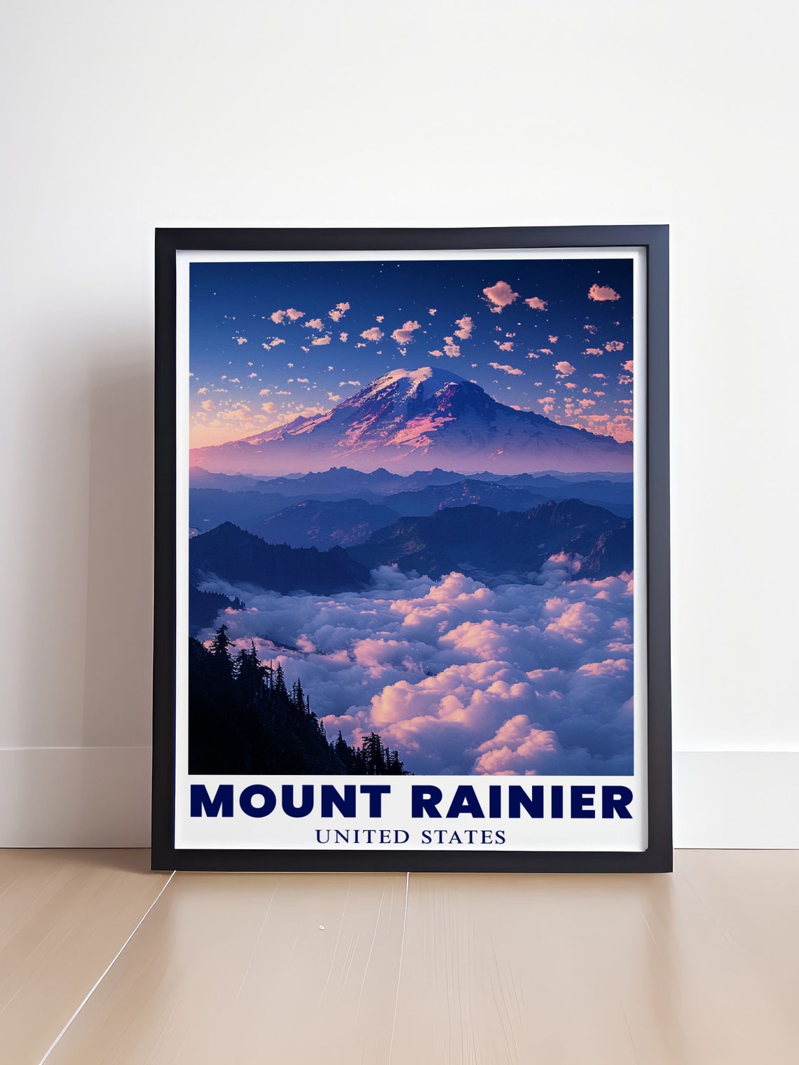 Mount Rainier Twilight Rising Above a Sea of Pink Clouds Poster - Image 4