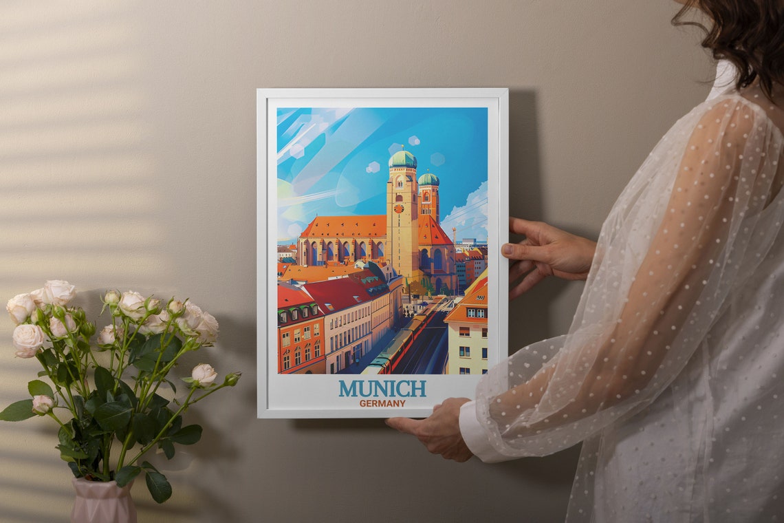 Munich Frauenkirche Twin Domes Old Town Rooftops Tram Travel Poster - Image 3