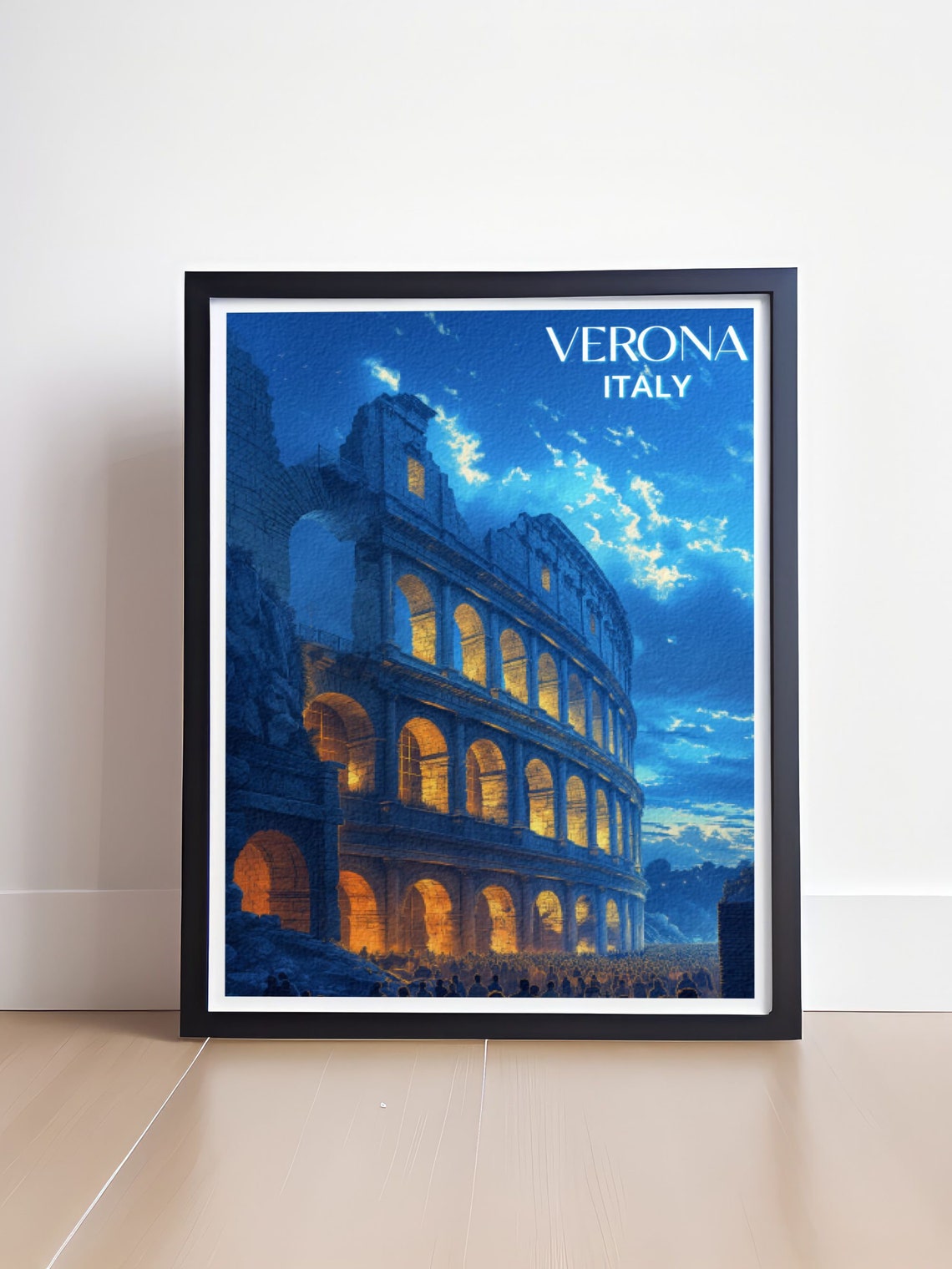 Verona Italy Ancient Arena Amphitheater Twilight Blue Glow Poster - Image 4