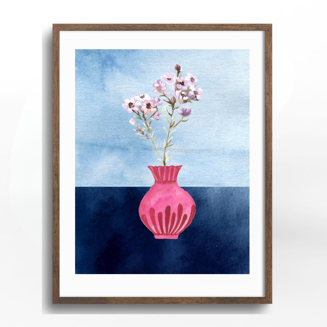 Pink Vase Floral Watercolor, Boho Botanical Poster - Image 2