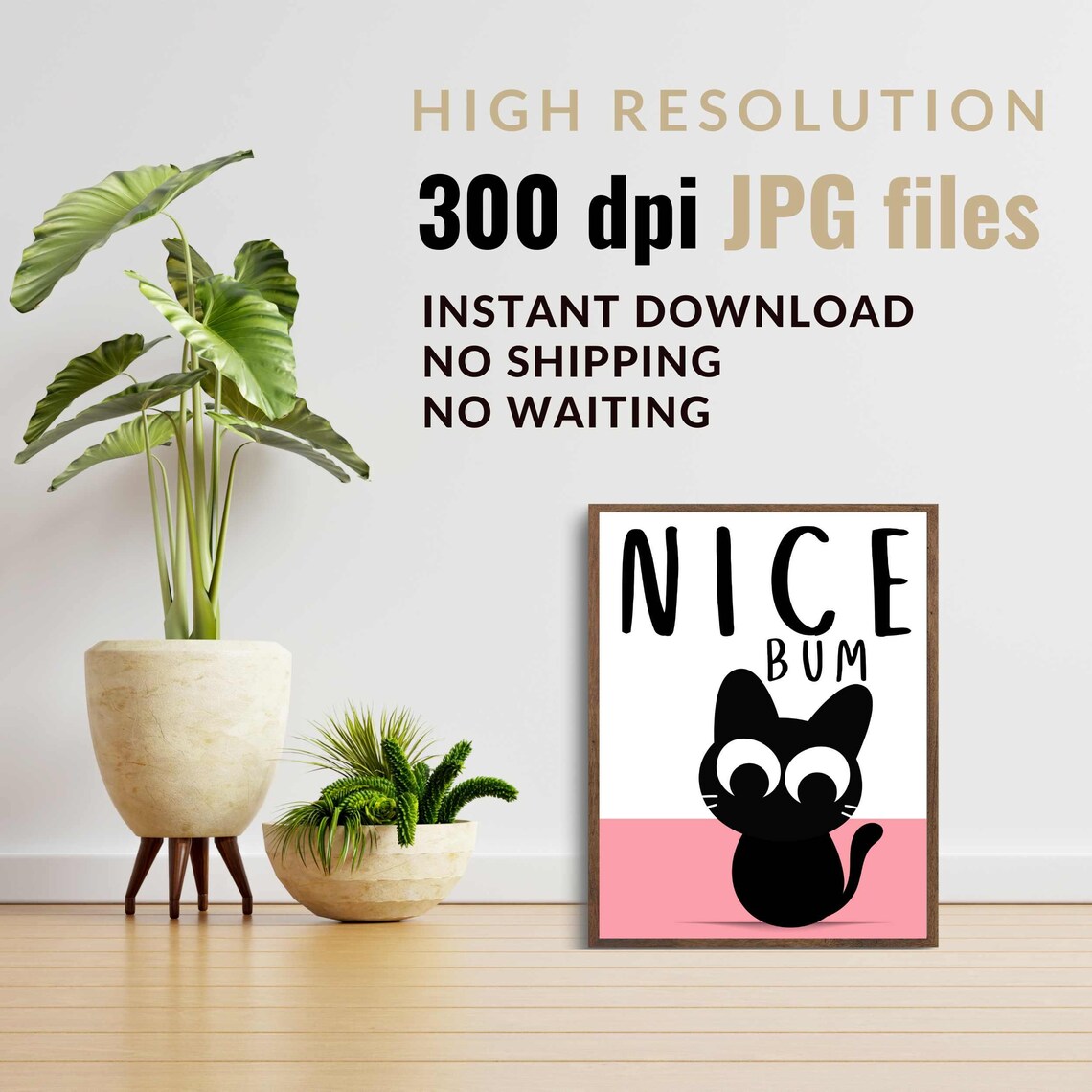 Nice Bum Sitting Black Cat With Pink Band Funny Cat Pun Poster - Image 2