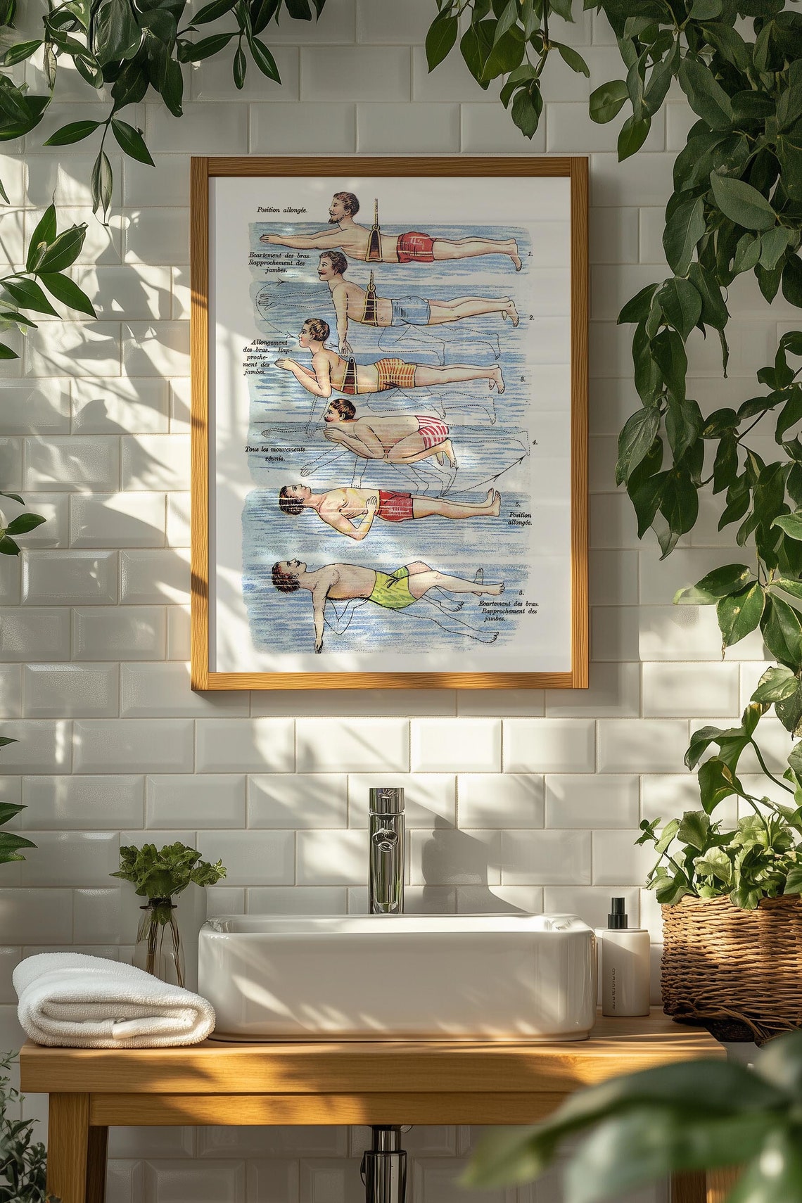 French Vintage Swimming Lesson Chart Retro Swimmer Technique Poster - Image 3