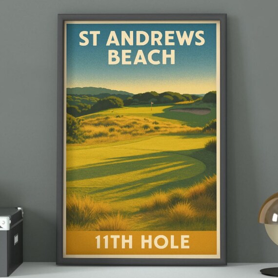 St Andrews Beach 11th Hole Golden Dunes Vintage Golf Travel Poster