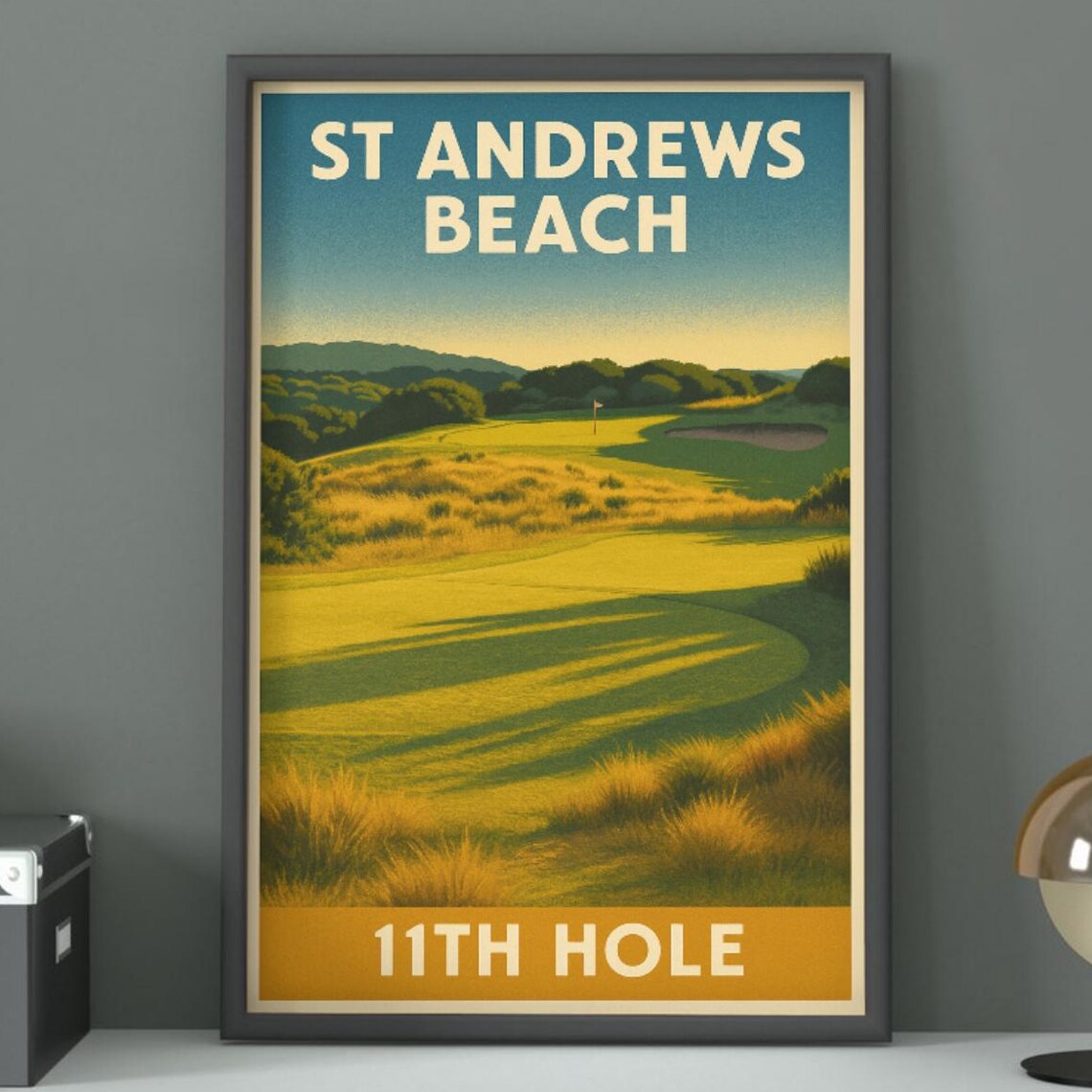 St Andrews Beach 11th Hole Golden Dunes Vintage Golf Travel Poster