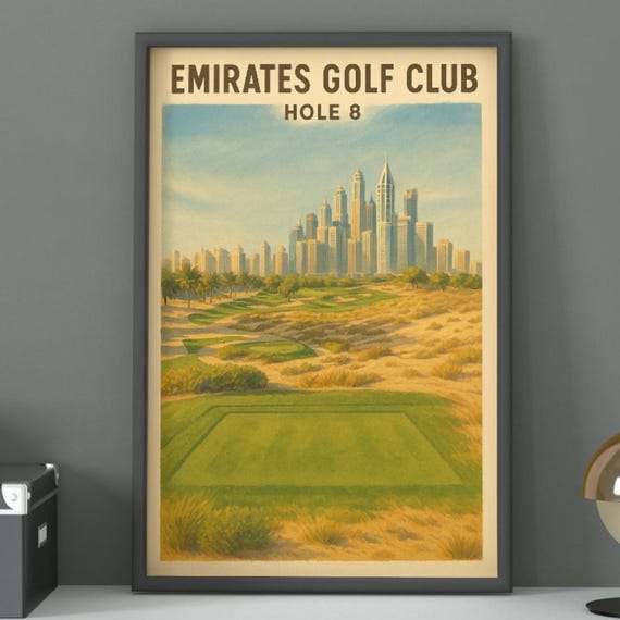 Emirates Golf Club 8th Hole Print Vintage Course Poster Dubai Wall Art