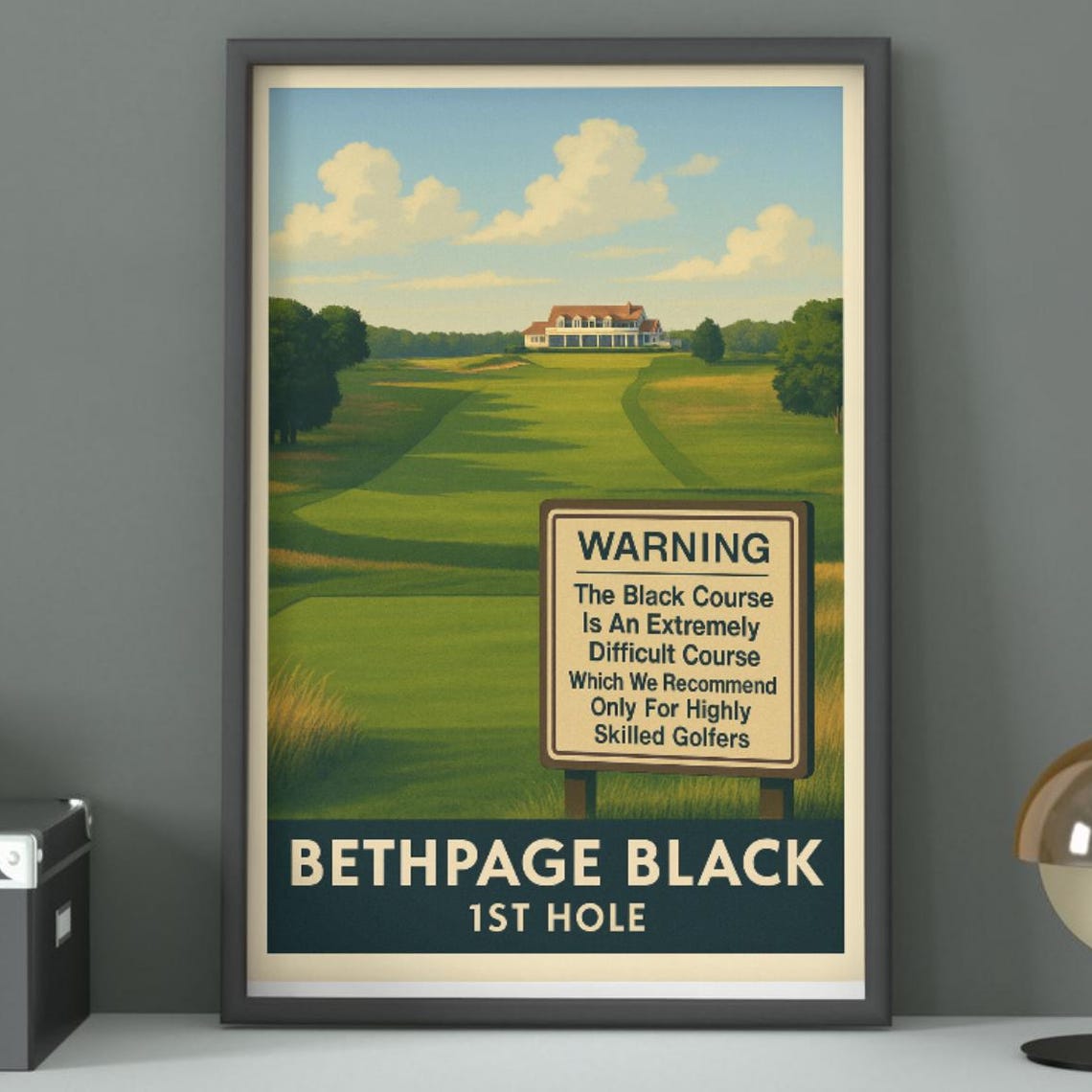 Bethpage Black 1st Hole Warning Sign Vintage Golf Course Travel Poster
