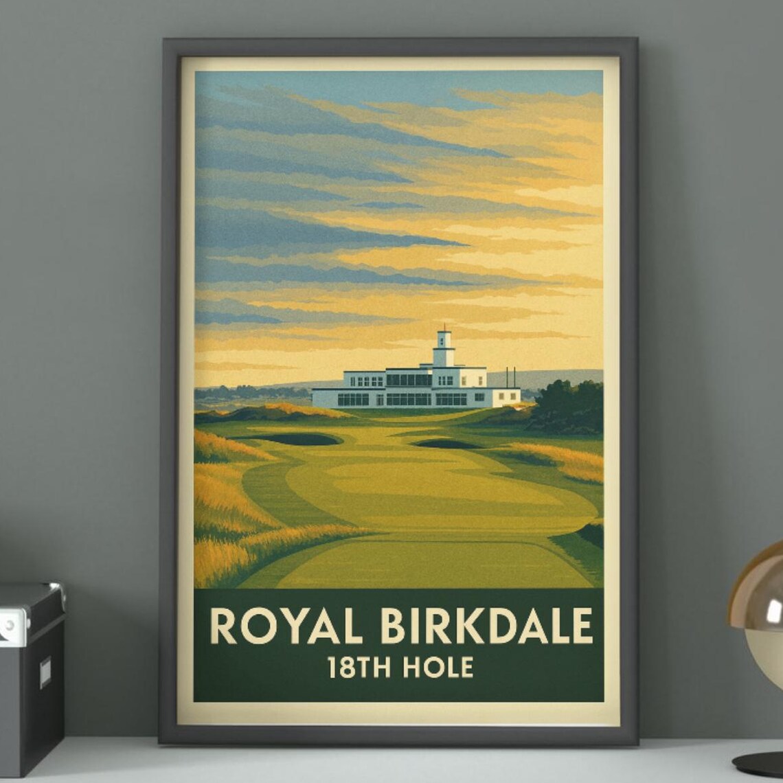 Royal Birkdale 18th Hole Sunset Clubhouse Vintage Golf Travel Poster