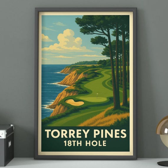 Torrey Pines 18th Hole Vintage Golf Course Poster Coastal Usa