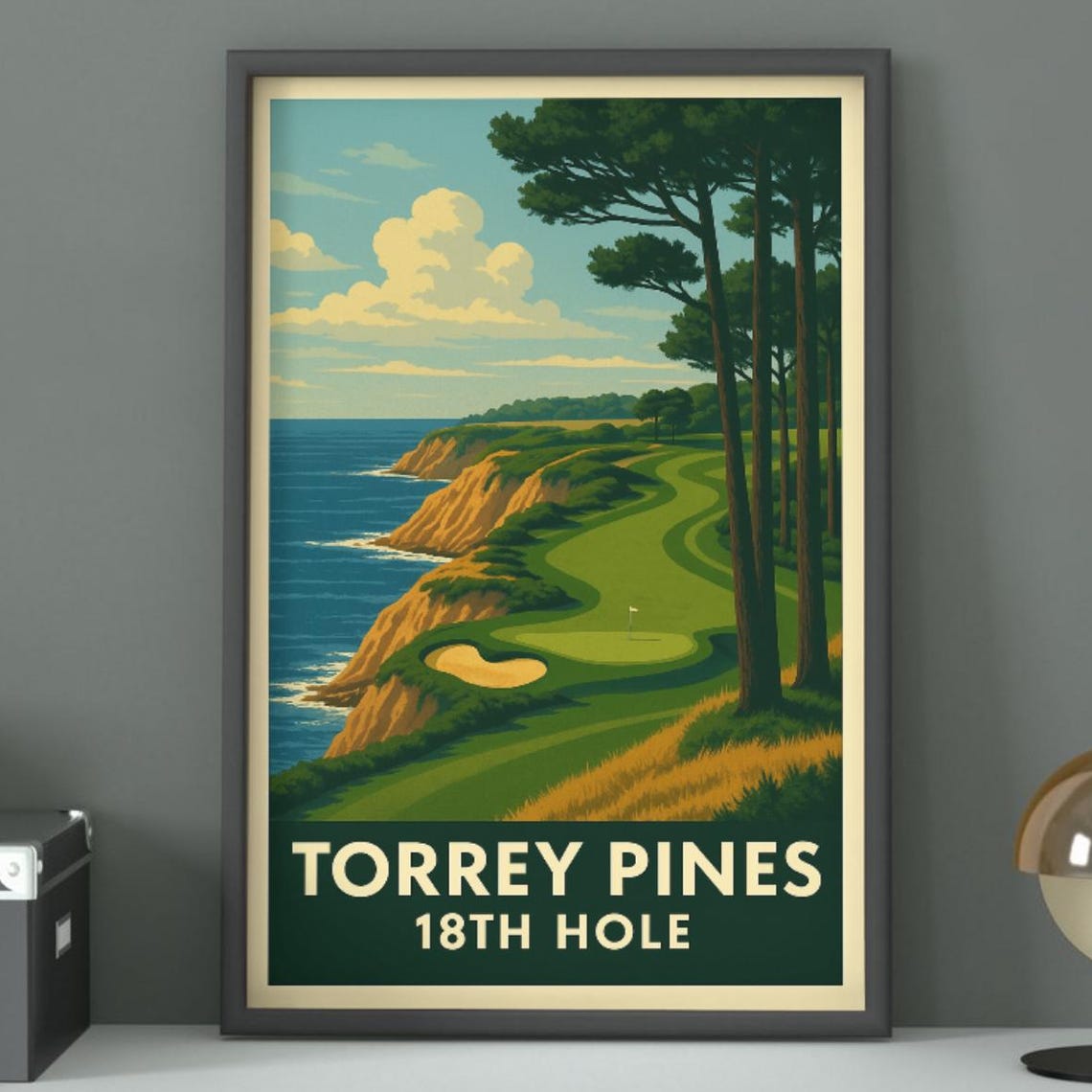 Torrey Pines 18th Hole Coastal Cliffs Vintage Golf Course Poster