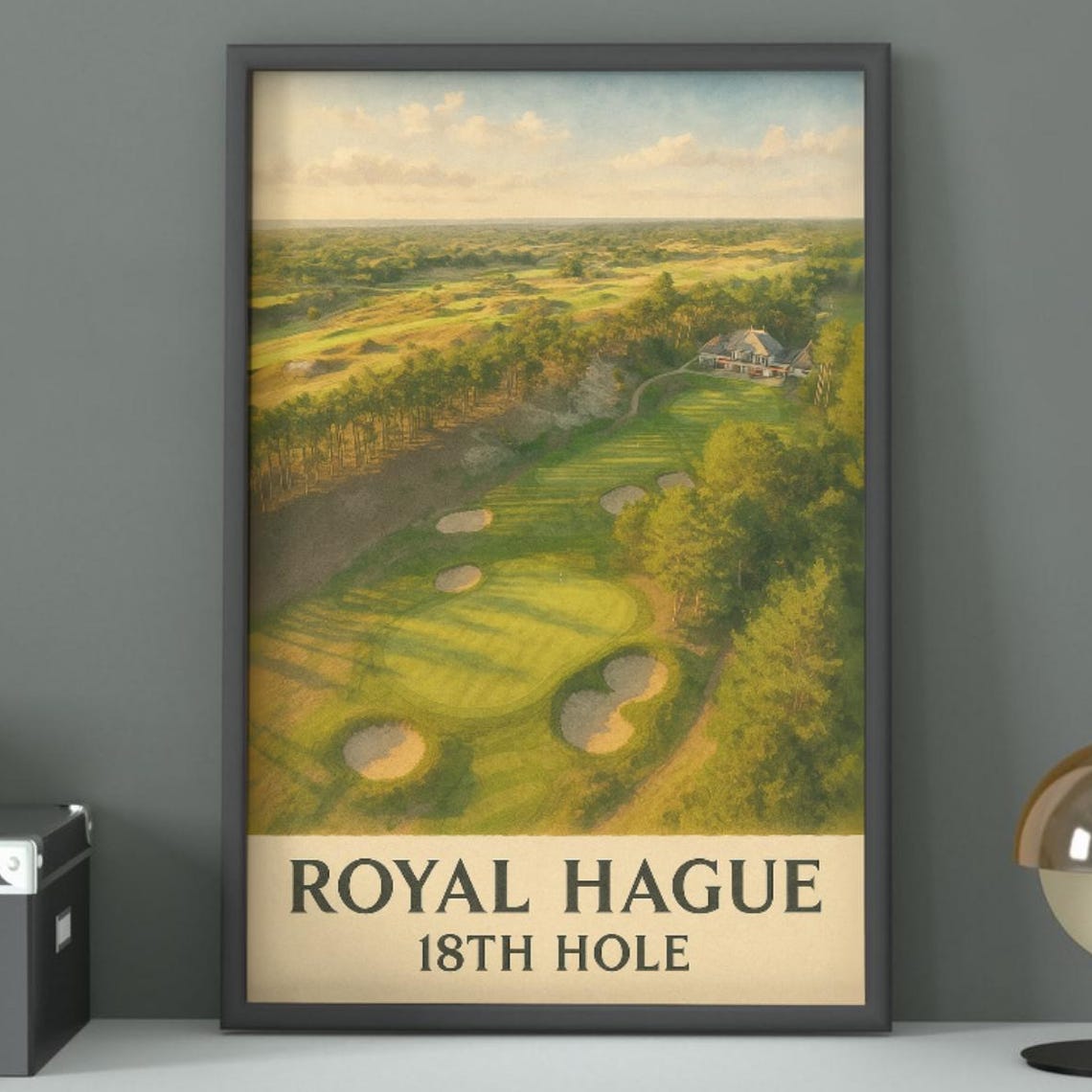 Royal Hague 18th Hole Tree Lined Fairway Vintage Golf Poster