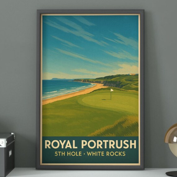 Royal Portrush 5th Hole White Rocks Coastal Links Vintage Golf Poster