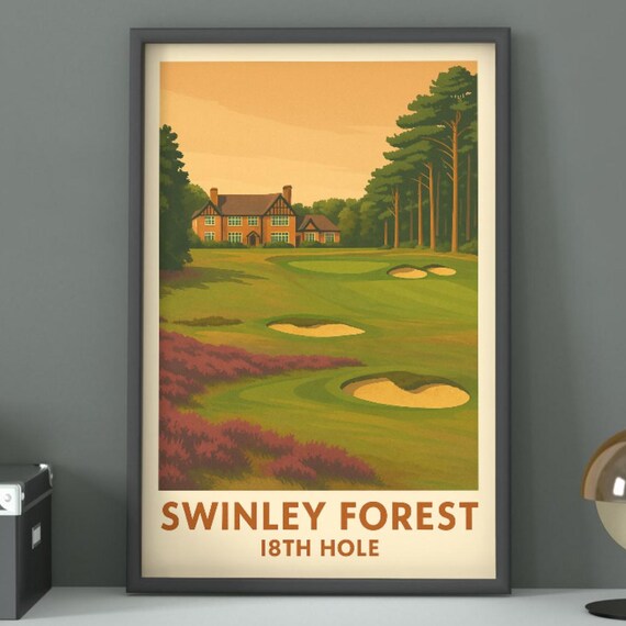 Swinley Forest 18th Hole Heather Clubhouse Vintage Golf Travel Poster