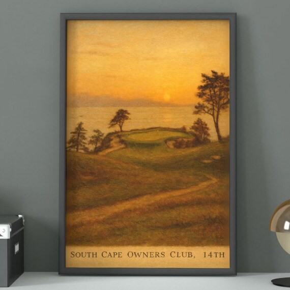 South Cape Owners Club 14th Hole Sunset Vintage Golf Course Art Poster