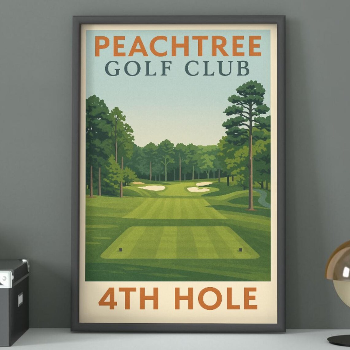 Peachtree Golf Club 4th Hole Pine Fairway Vintage Golf Travel Poster