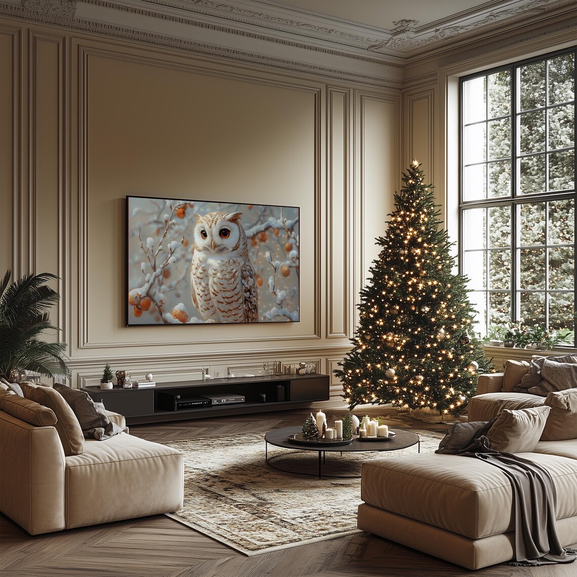 Beautiful Speckled Owl Snowy Branch Orange Berries Wildlife Print - Image 4
