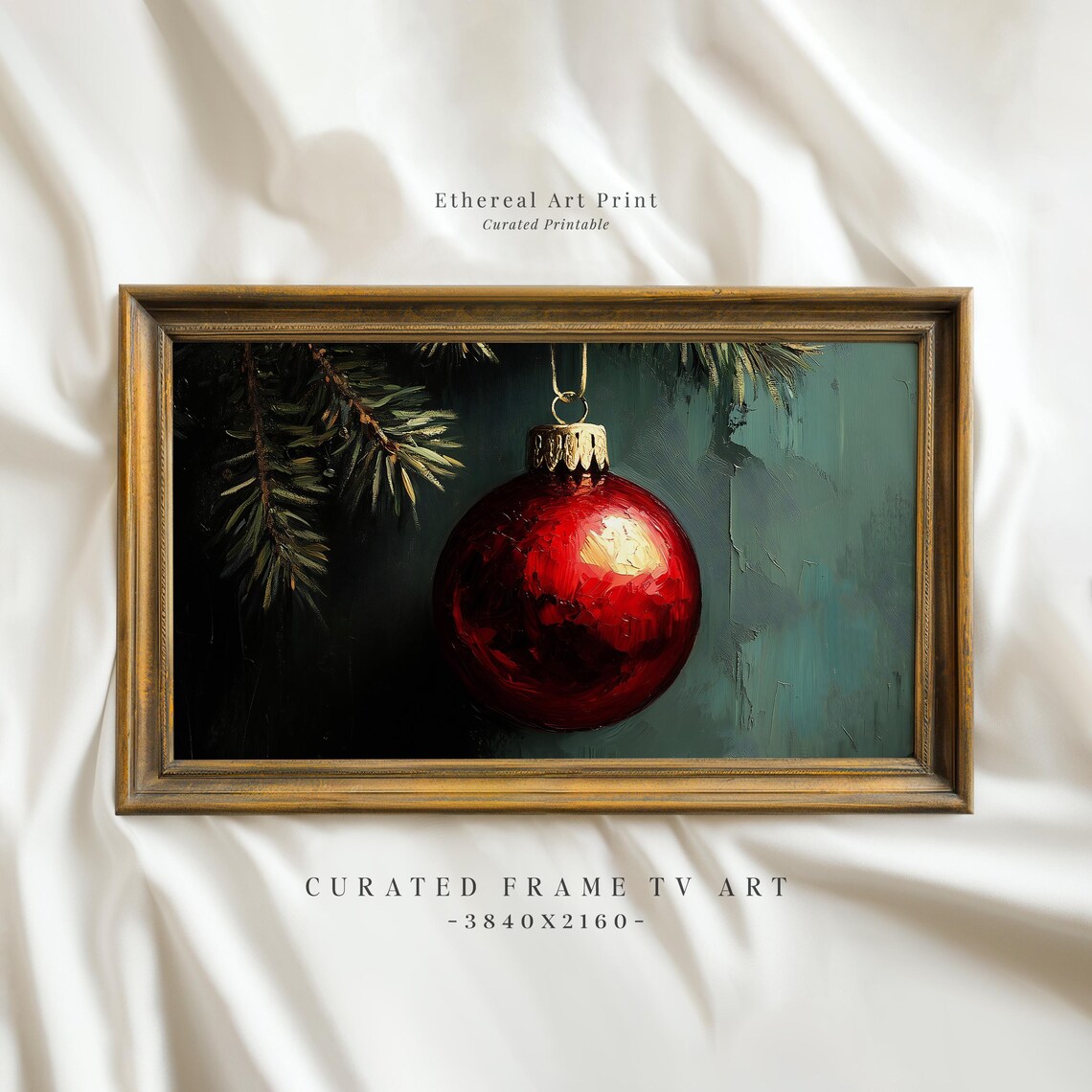 Vintage Christmas Red Ball Frame Tv Art Christmas Ornament Painting Frame Tv Holiday Festive Screensaver Xmas Farmhouse Decor