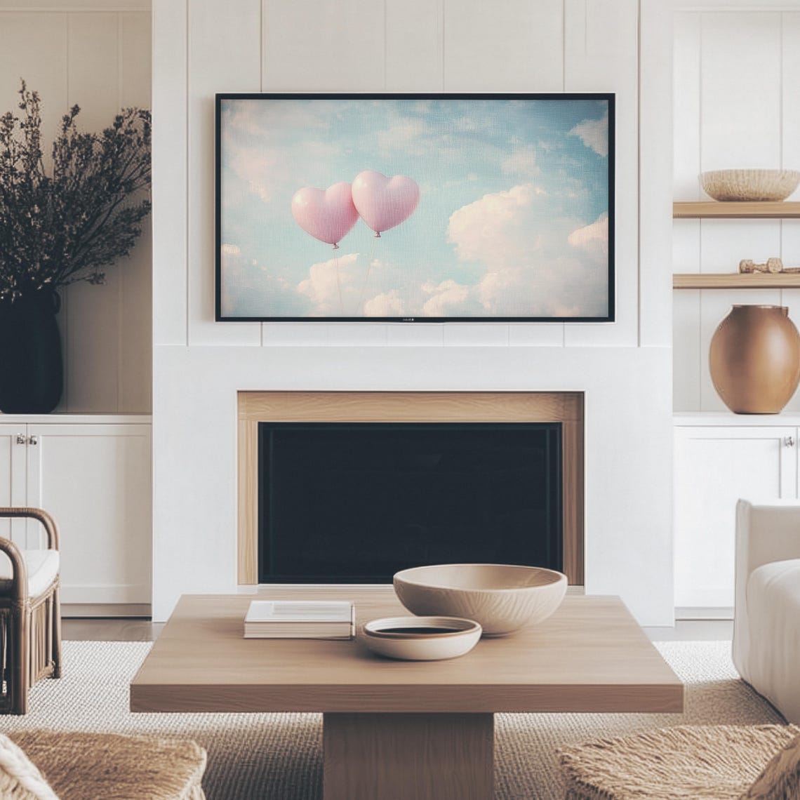 Pink Heart Balloons Cloudy Sky Valentines Day Romantic Frame Tv Art - Image 4