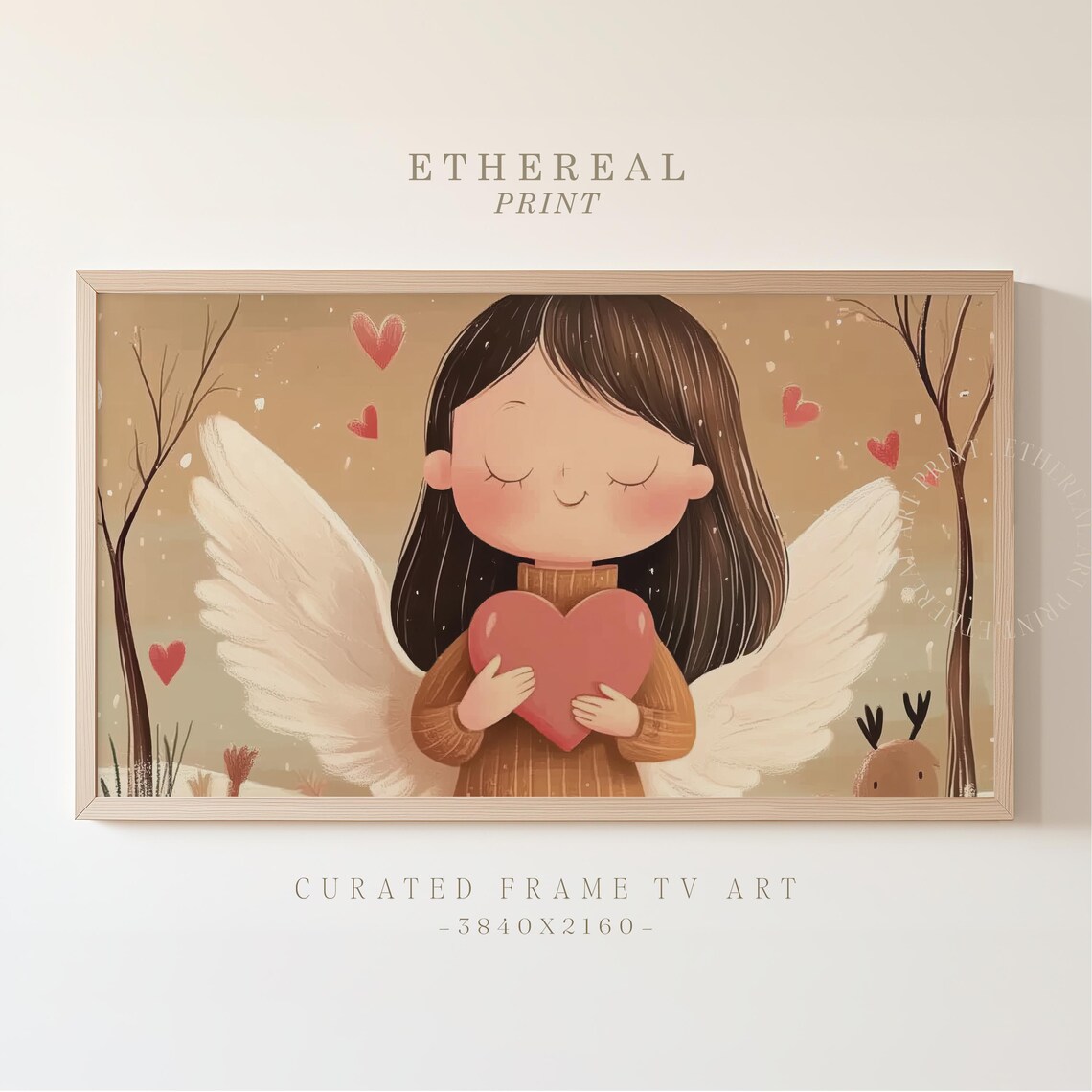 Cute Angel Girl Holding Heart Whimsical Valentines Day Tv Art