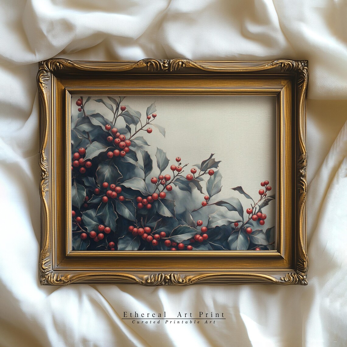Red Holly Berries Watercolor Botanical Winter Wall Art Print - Image 3