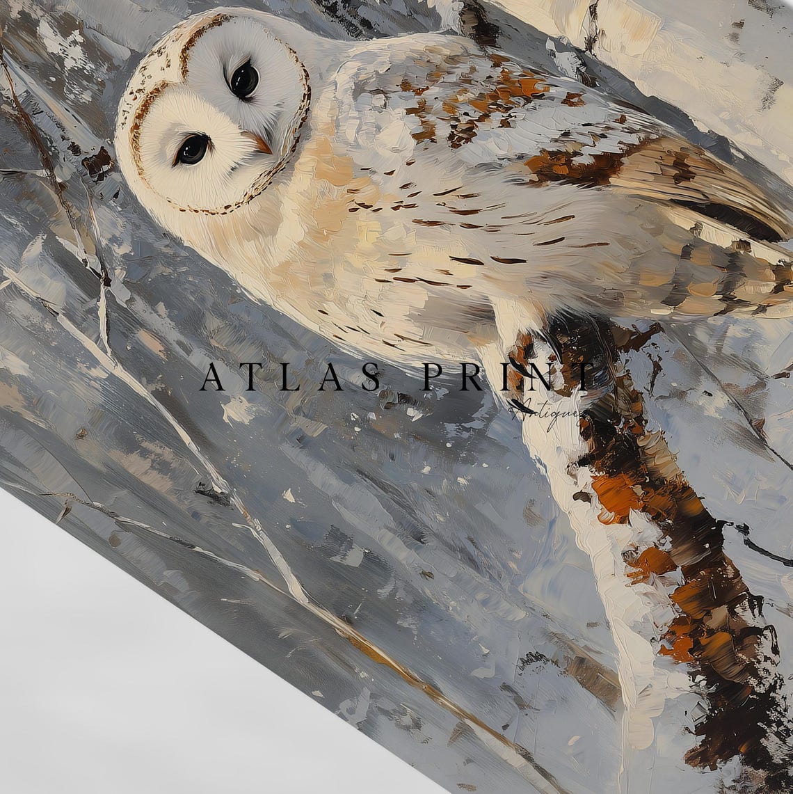 Graceful White Owl Perched Snowy Branch Winter Forest Wall Art - Image 4