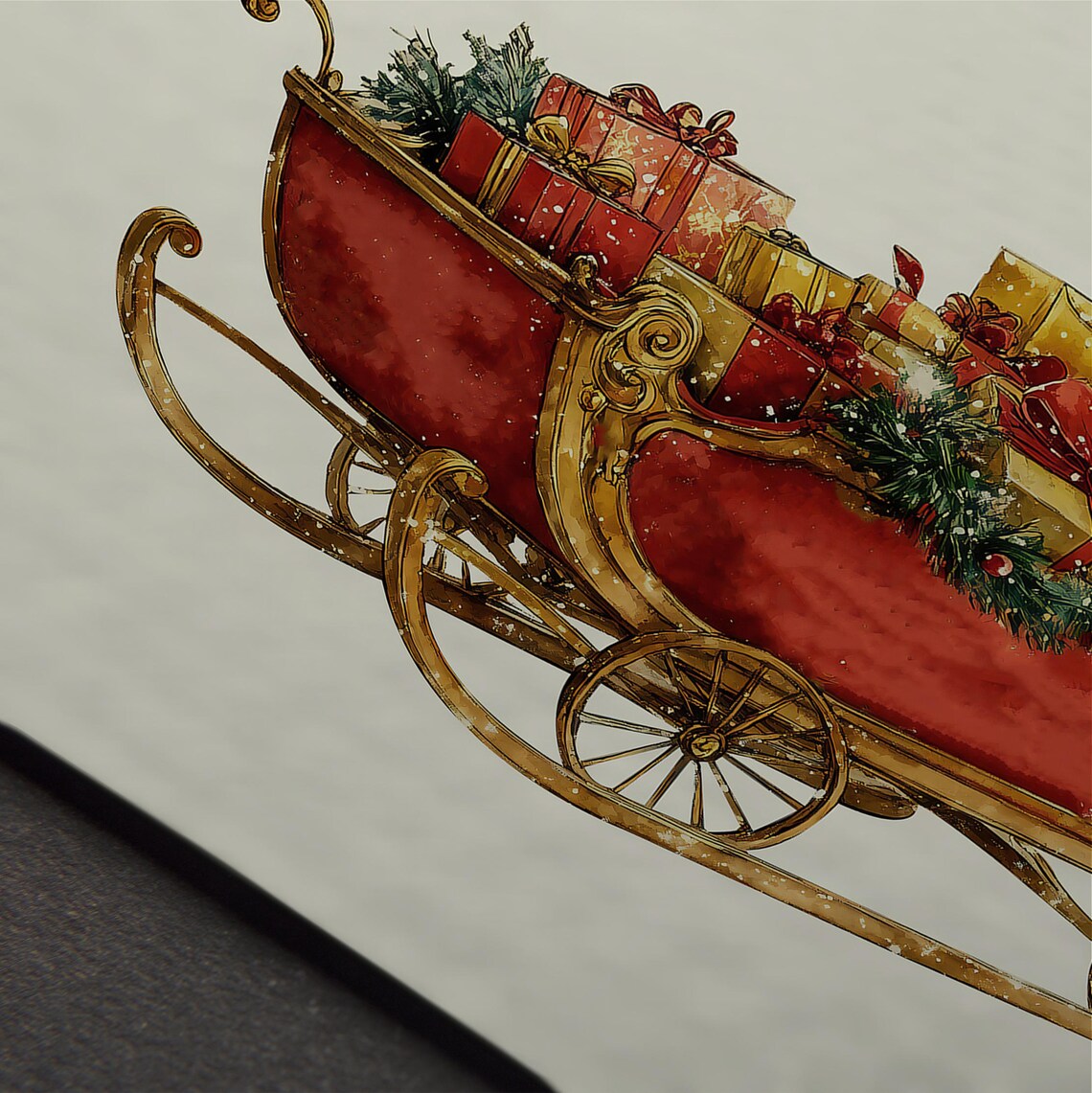 Antique Christmas Sleigh With Gold Trim And Gifts Holiday Art Print - Image 4
