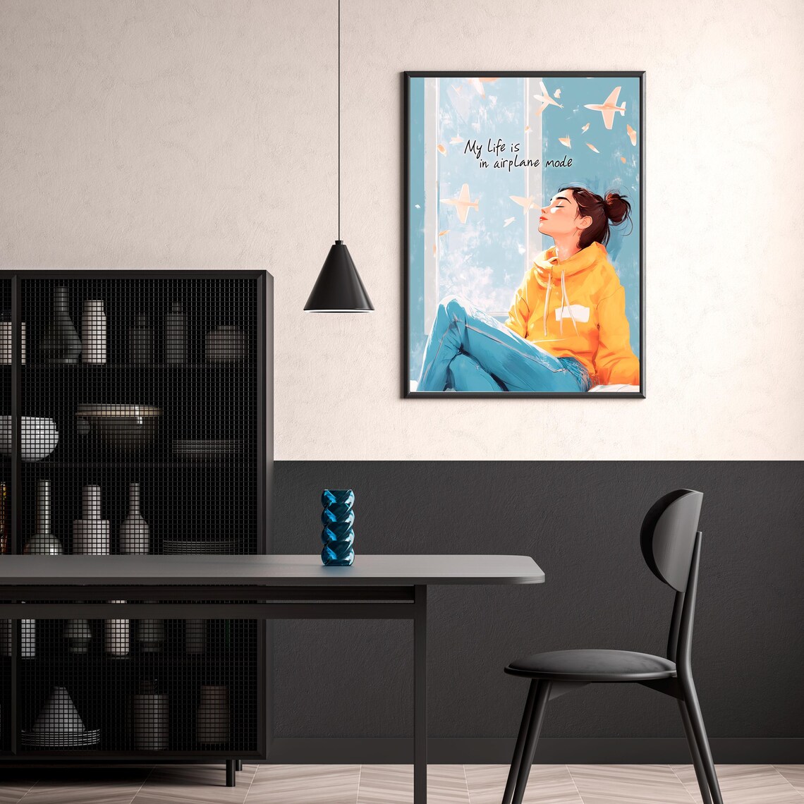 My Life Is In Airplane Mode Window Girl Paper Planes Quote Poster - Image 3