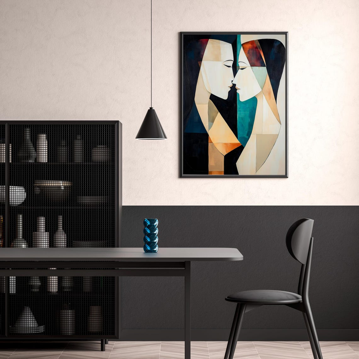 Minimalist Abstract Couple Faces Touching Geometric Love Art Poster - Image 3