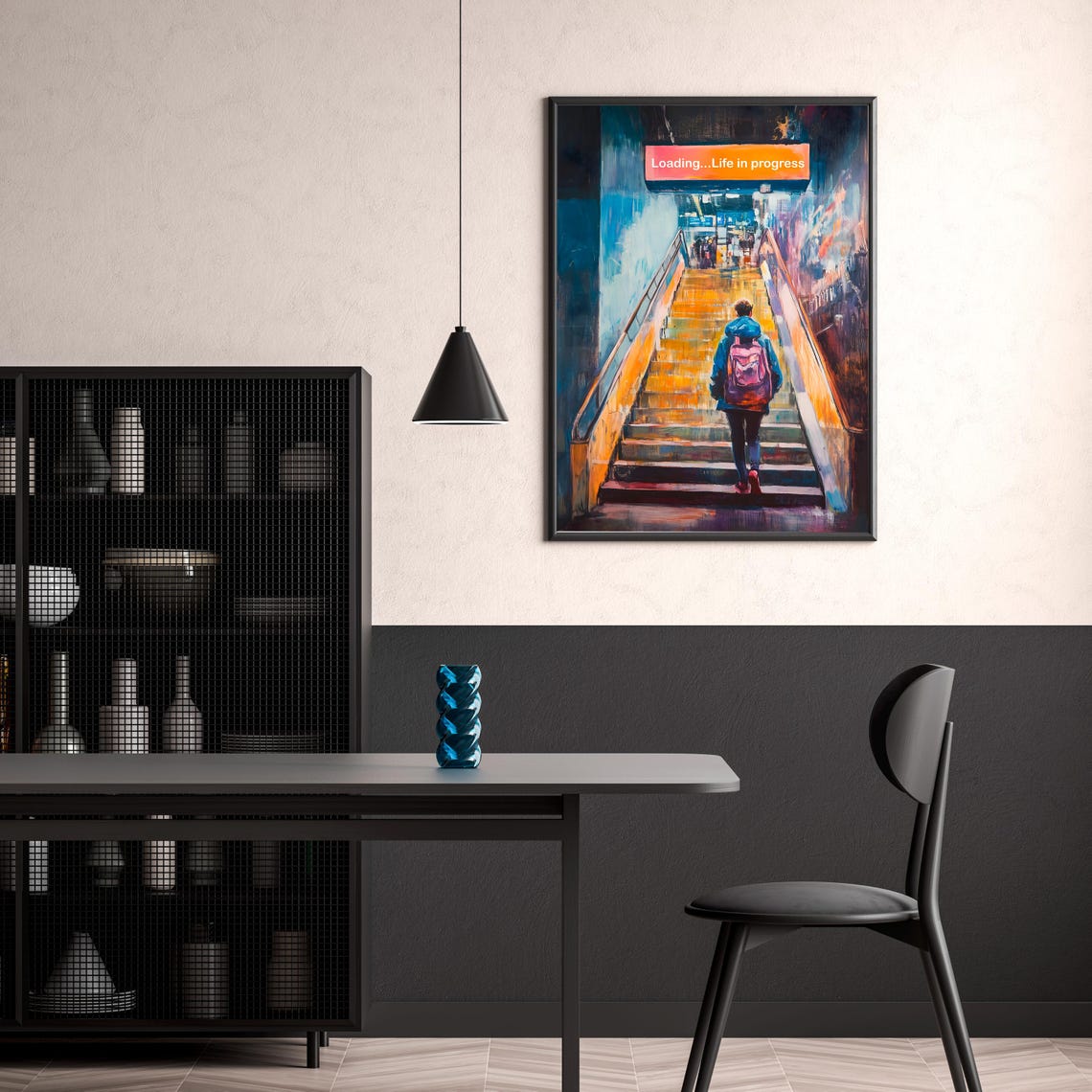 Loading Life In Progress Subway Staircase Motivation Painting Poster - Image 3