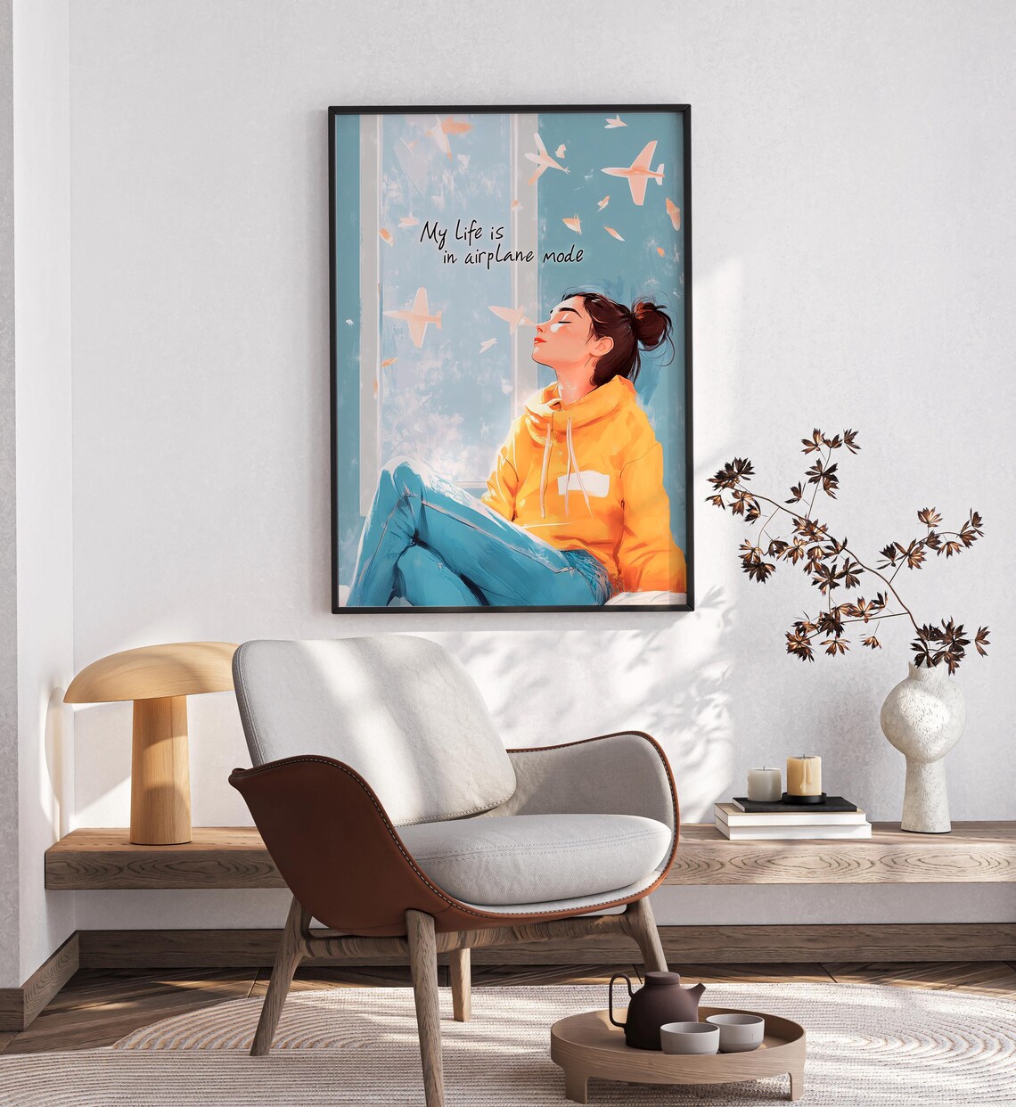 My Life Is In Airplane Mode Window Girl Paper Planes Quote Poster - Image 2