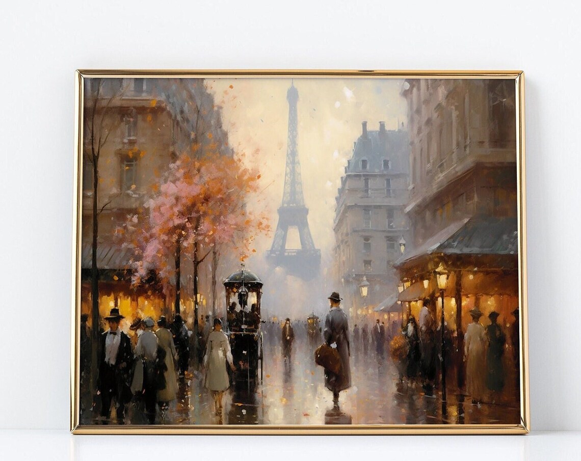 Eiffel Tower Autumn Cafe Street Oil Painting Paris City Poster