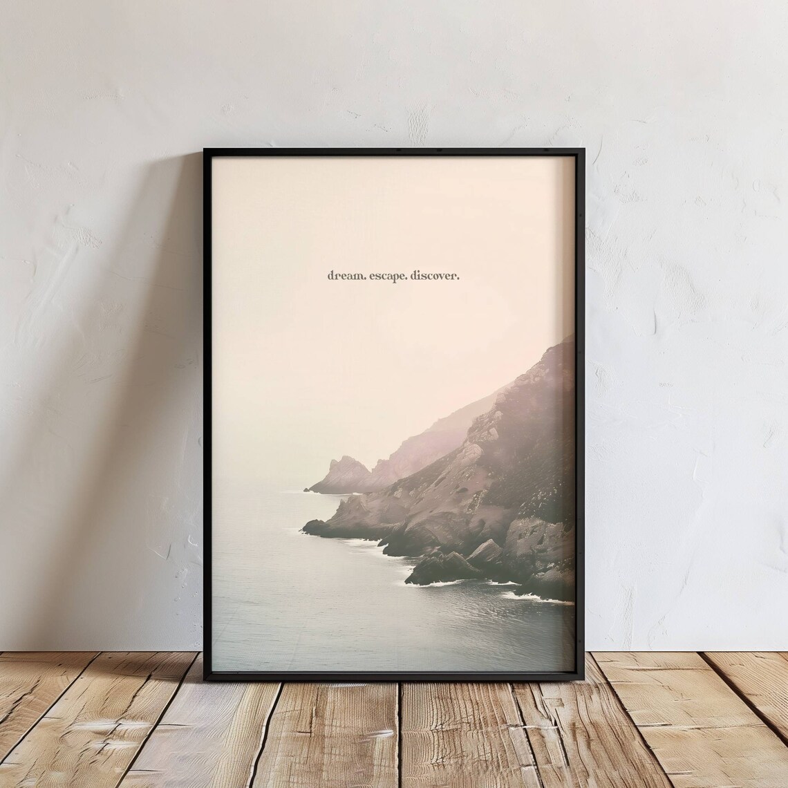 Dream Escape Discover Misty Rocky Coast Wanderlust Quote Poster - Image 2
