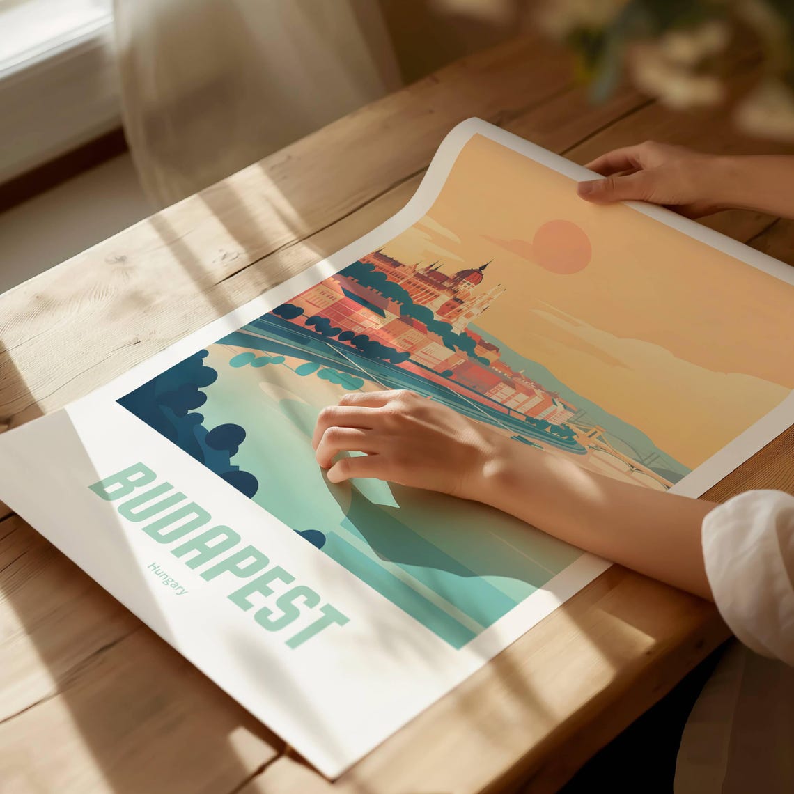 Budapest Parliament Sunset Danube River Vintage Travel Poster - Image 3