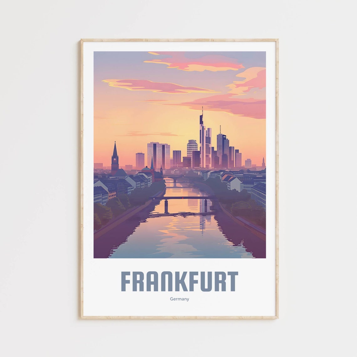 Frankfurt Germany Main River Skyline Sunset Vintage Travel Poster