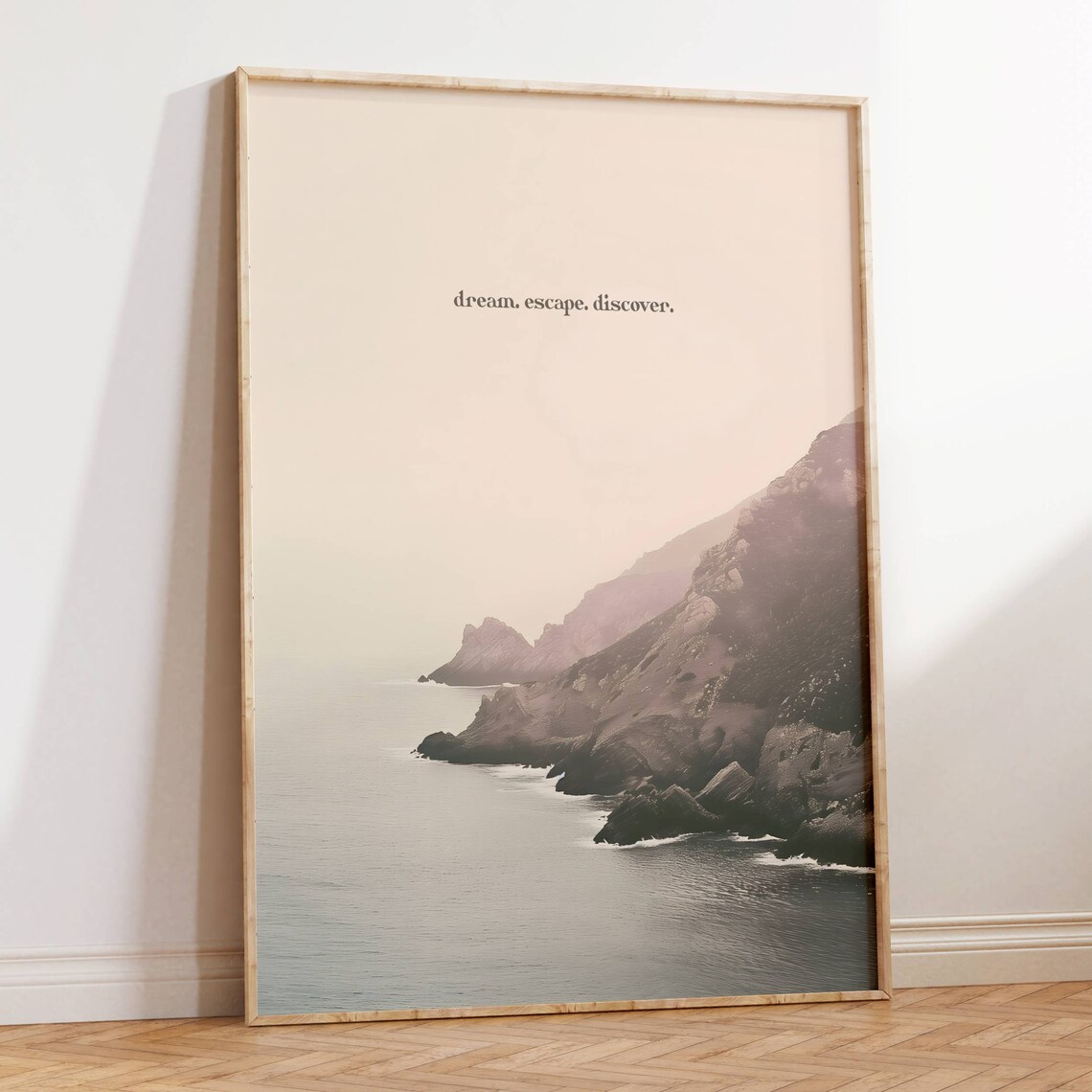 Dream Escape Discover Misty Rocky Coast Wanderlust Quote Poster - Image 3