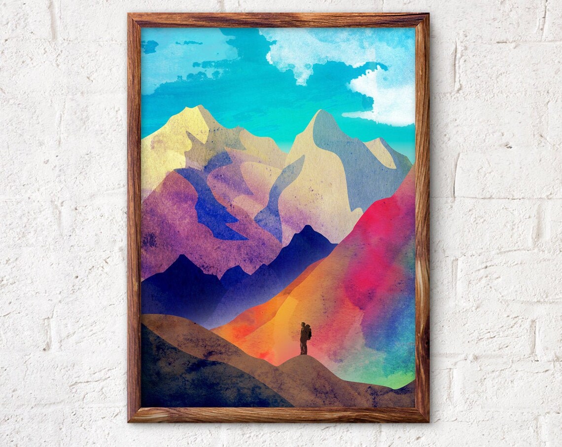 Mountain Hiking Art Print for Living Room Office