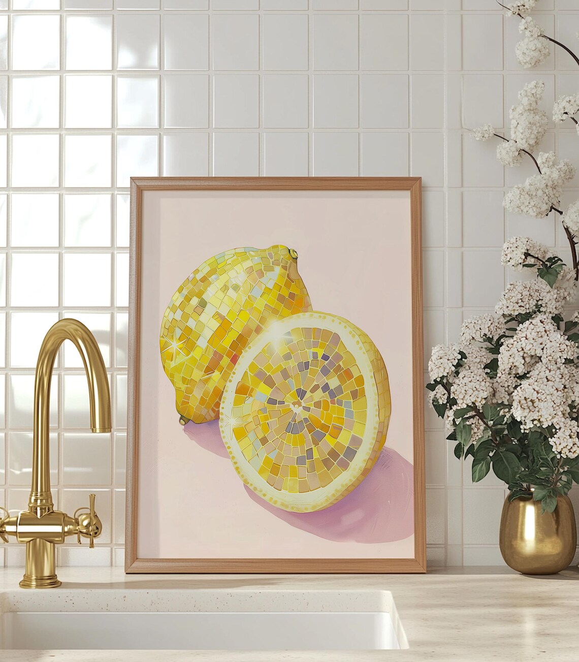 Disco Fruit Lemon Poster, Preppy Trendy Glam Print - Image 3